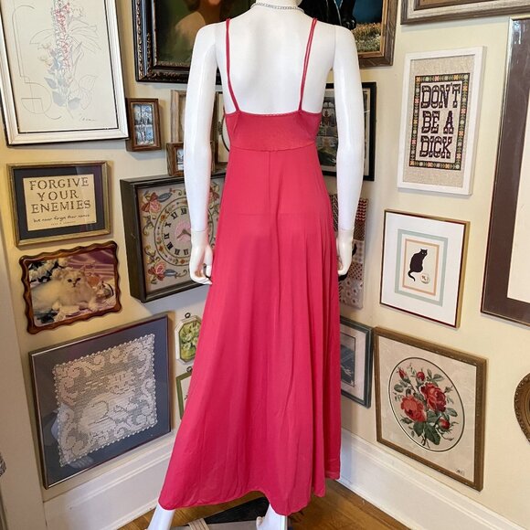 70s Vintage Olga Red Lace Trim Nylon & Spandex Negligee Nightgown Size M - Picture 4 of 6